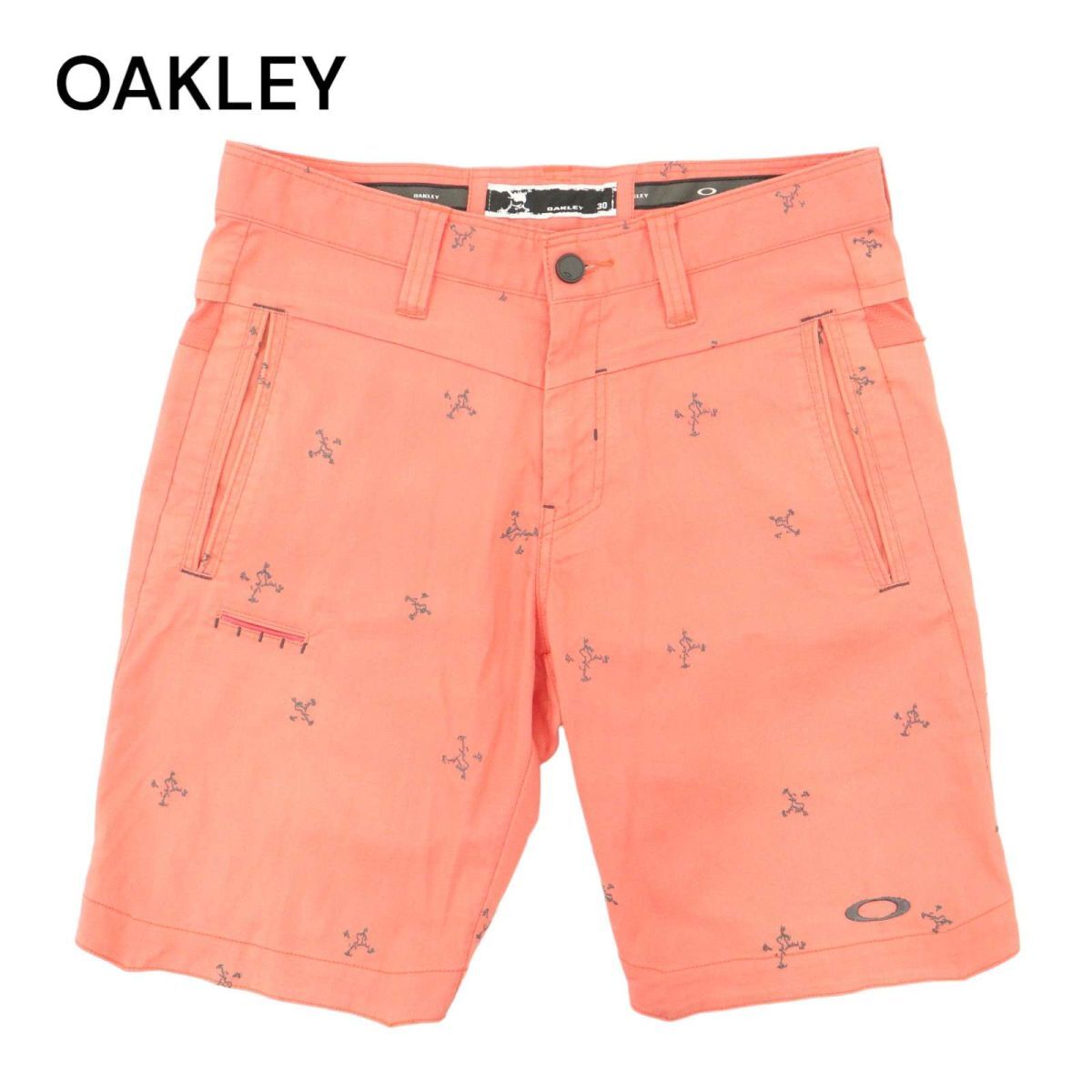 OAKLEY オークリー 春夏 スカルコレクション スカル刺繍★ 総柄 スラックス ショート パンツ Sz.30　メンズ ゴルフ　A4B02343_5#P_画像1