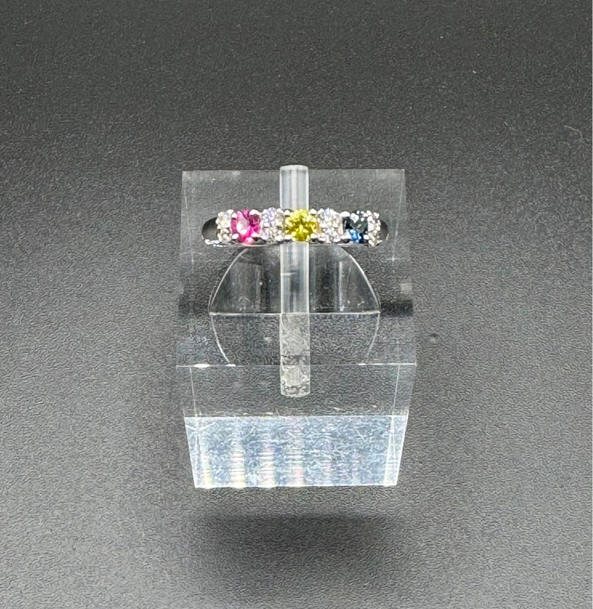 【刻印有】希少 ルビー+イエロー/ブルーサファイア 0.25ct ダイヤモンド 0.15ct 10-11号
