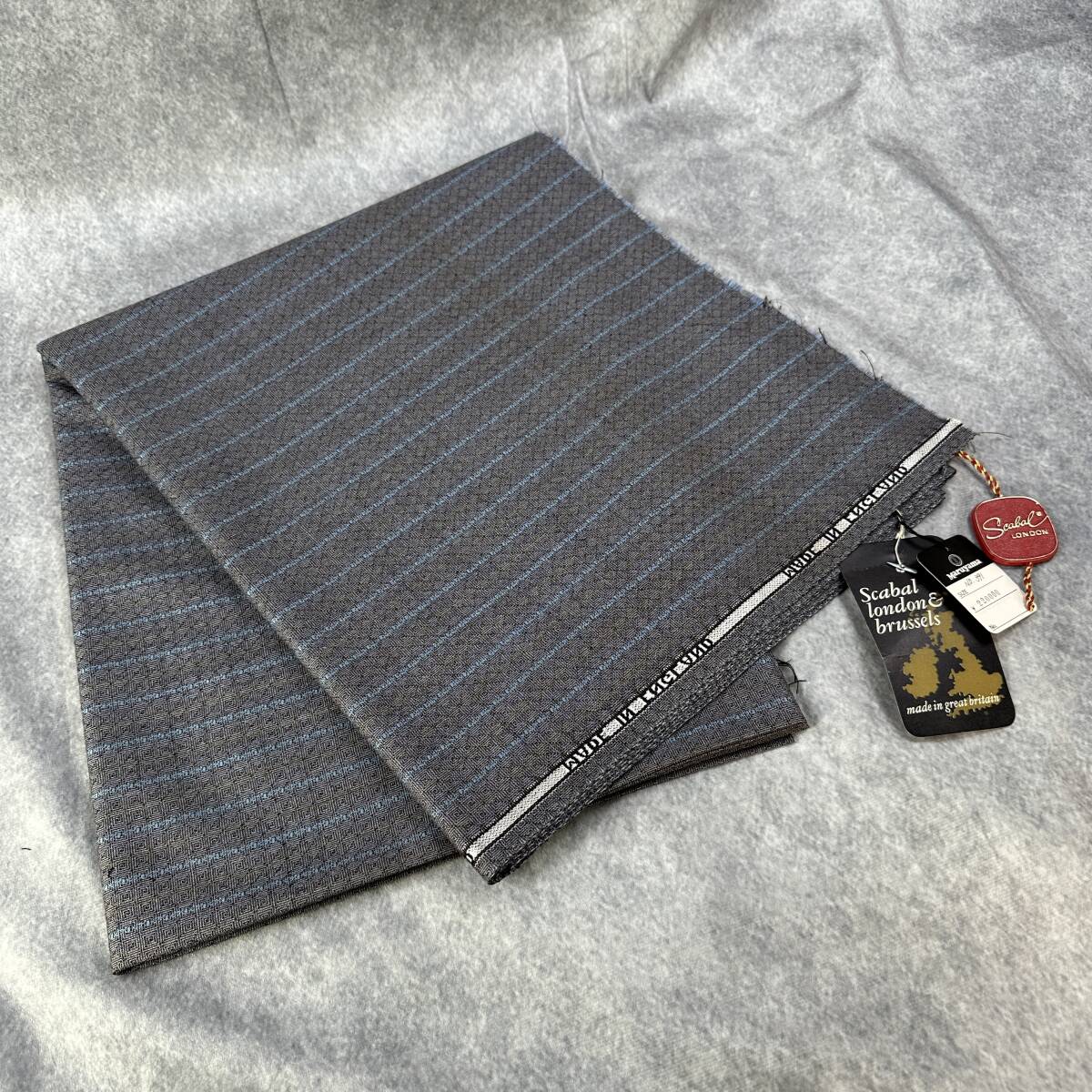 【難あり】Scabal スキャバル イギリス製 英国製 ヴィンテージ 70s 高級 服地 布地 ウール 背広 スーツ生地 約2.5m グレー系 (RF-234)_画像1