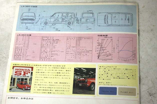 ホンダLN360カタログ 検N360NⅢZライフ1300S600S800TN360ステップバンバモス スバル360サンバーダイハツスズキスズライトマツダ三菱ミニカ_厚紙フルカラー.LN360カタログ.額装展示に