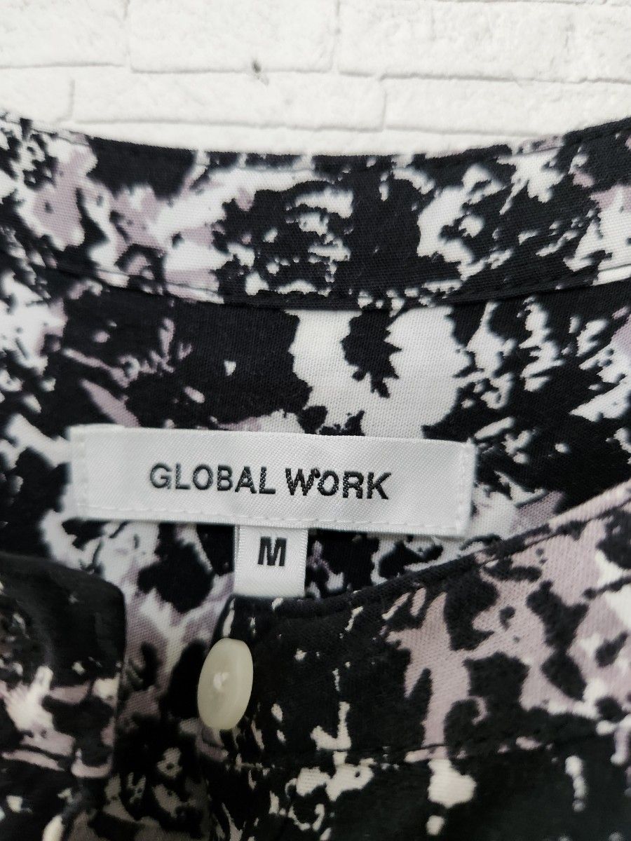 GLOBAL WORK  総柄 ワンピース  黒 七分袖  チュニック  Mサイズ グローバルワーク ブラック 黒