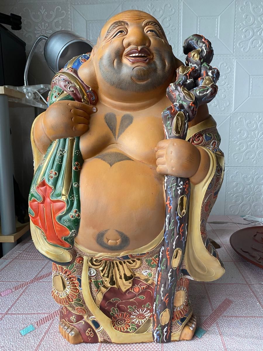 九谷焼 布袋尊 金彩 色絵 布袋像 特大約45cm 美品陶器製 骨董品 九谷焼 布袋尊 金彩 色絵 布袋像 特大約45cm 美品陶器製 骨董品