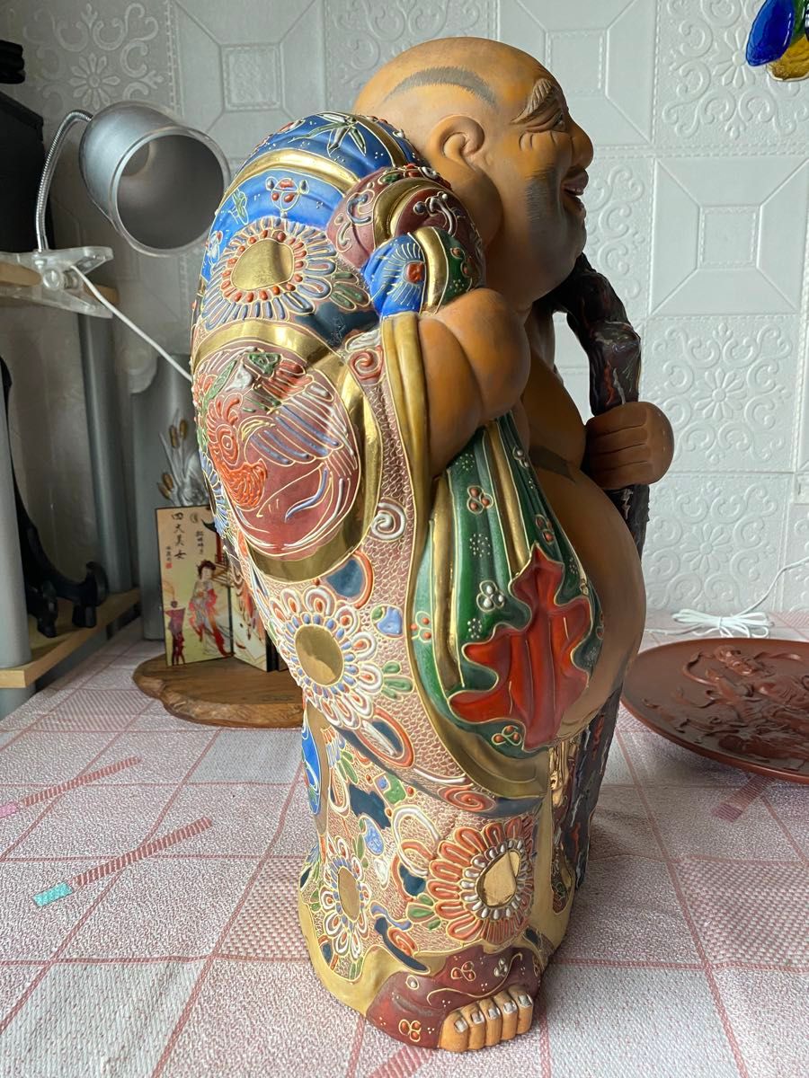 九谷焼 布袋尊 金彩 色絵 布袋像 特大約45cm 美品陶器製 骨董品 九谷焼 布袋尊 金彩 色絵 布袋像 特大約45cm 美品陶器製 骨董品