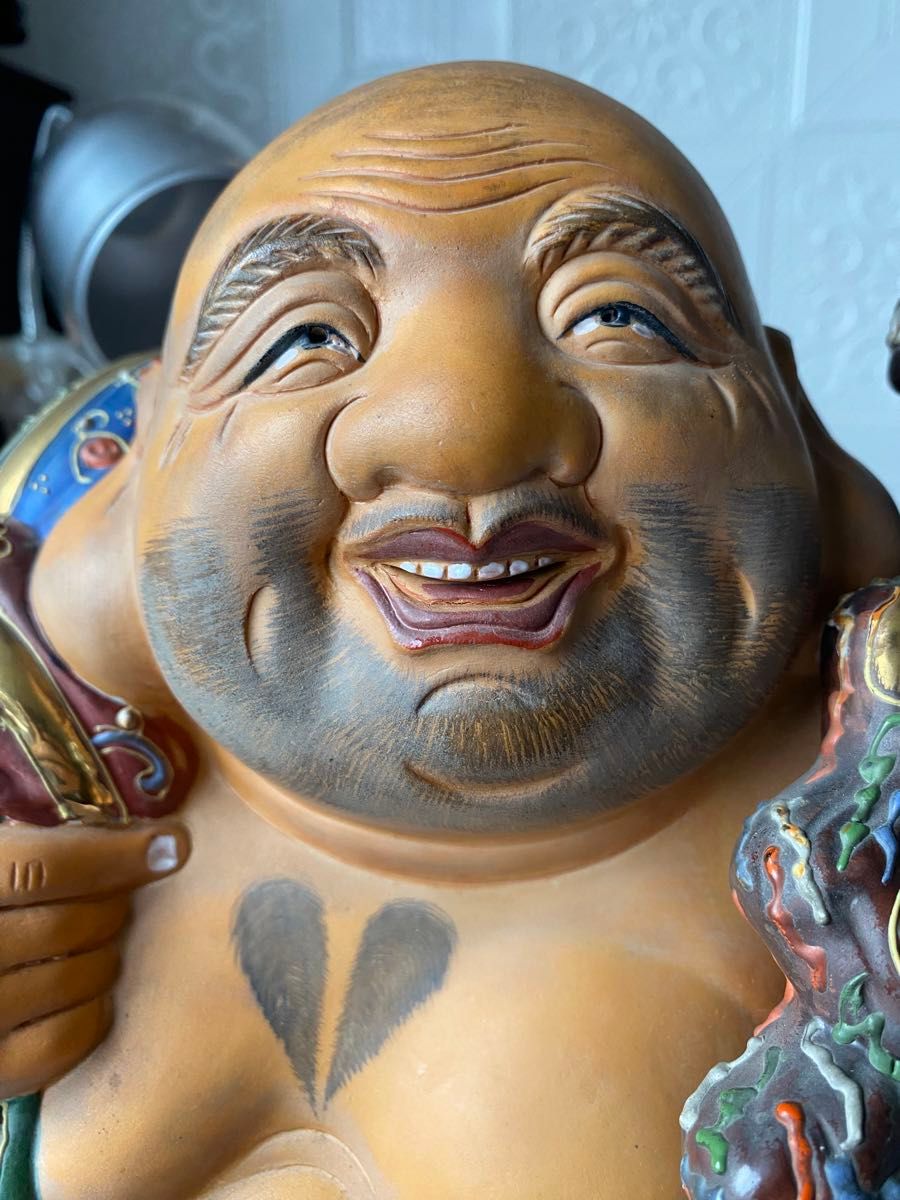 九谷焼 布袋尊 金彩 色絵 布袋像 特大約45cm 美品陶器製 骨董品 九谷焼 布袋尊 金彩 色絵 布袋像 特大約45cm 美品陶器製 骨董品