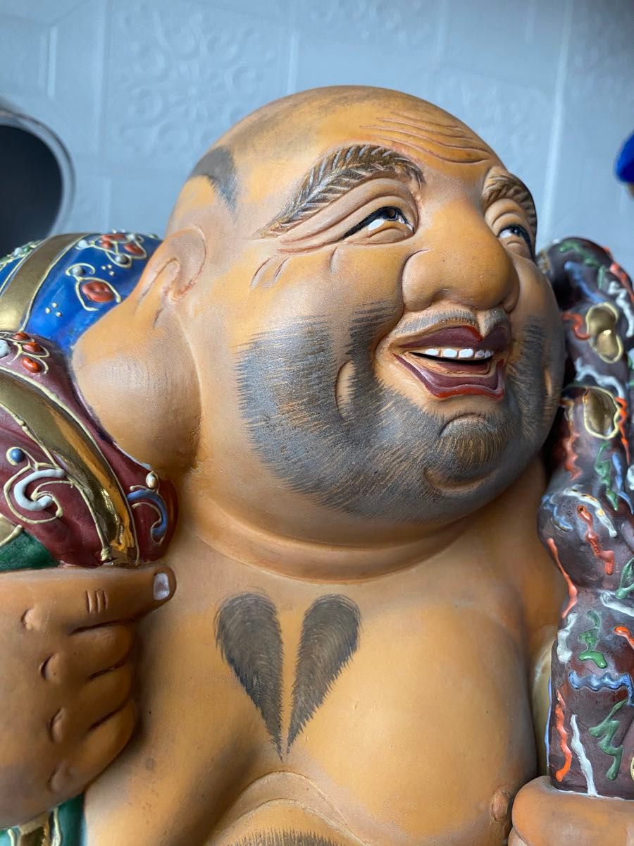 九谷焼 布袋尊 金彩 色絵 布袋像 特大約45cm 美品陶器製 骨董品 九谷焼 布袋尊 金彩 色絵 布袋像 特大約45cm 美品陶器製 骨董品