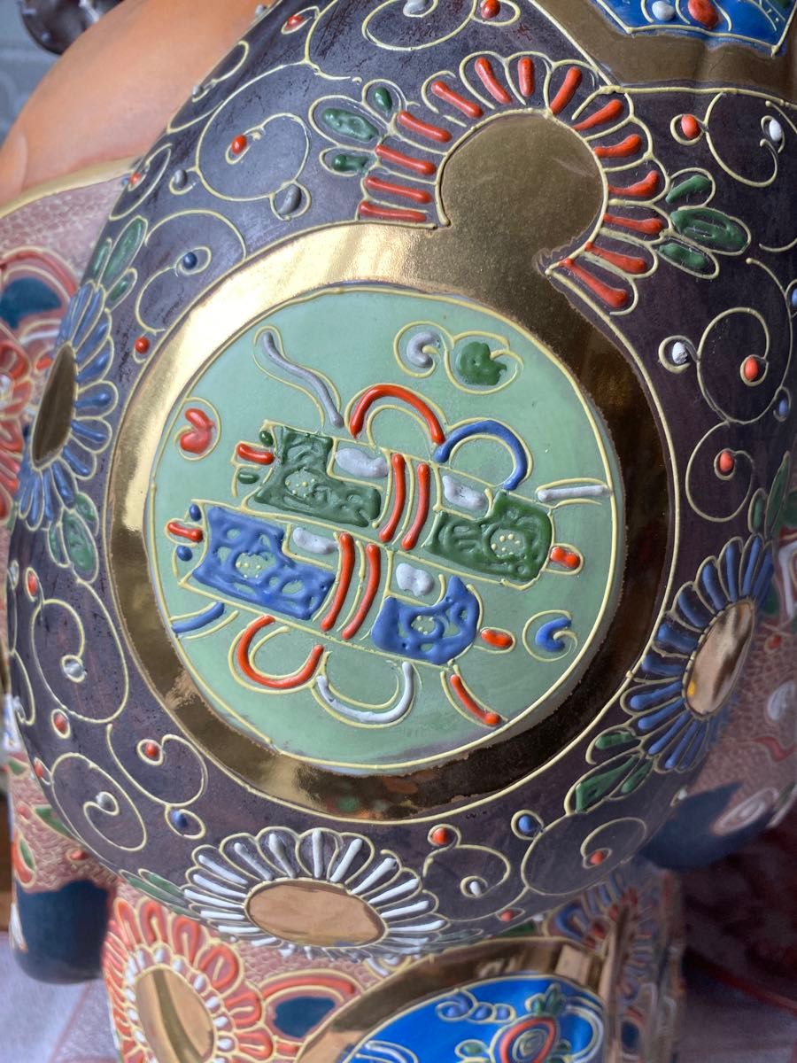 九谷焼 布袋尊 金彩 色絵 布袋像 特大約45cm 美品陶器製 骨董品　七福神 仏像 オブジェ 