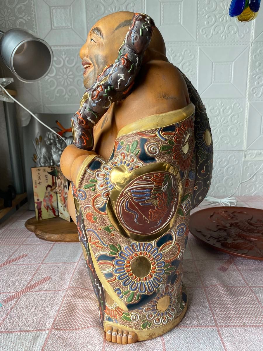 九谷焼 布袋尊 金彩 色絵 布袋像 特大約45cm 美品陶器製 骨董品 九谷焼 布袋尊 金彩 色絵 布袋像 特大約45cm 美品陶器製 骨董品