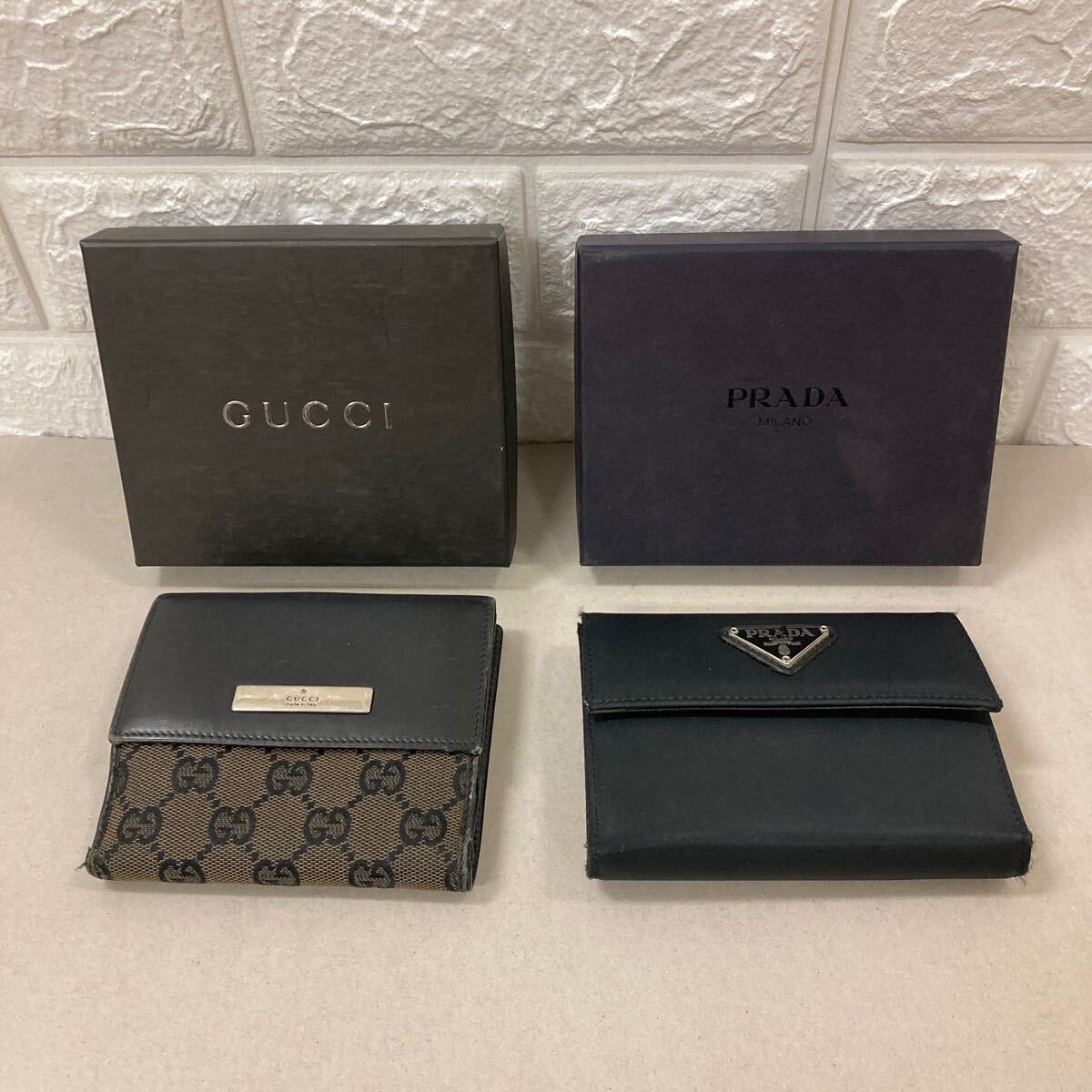 １円〜☆PRADA☆プラダ☆GUCCI☆グッチ☆折り財布☆2点おまとめ☆財布☆