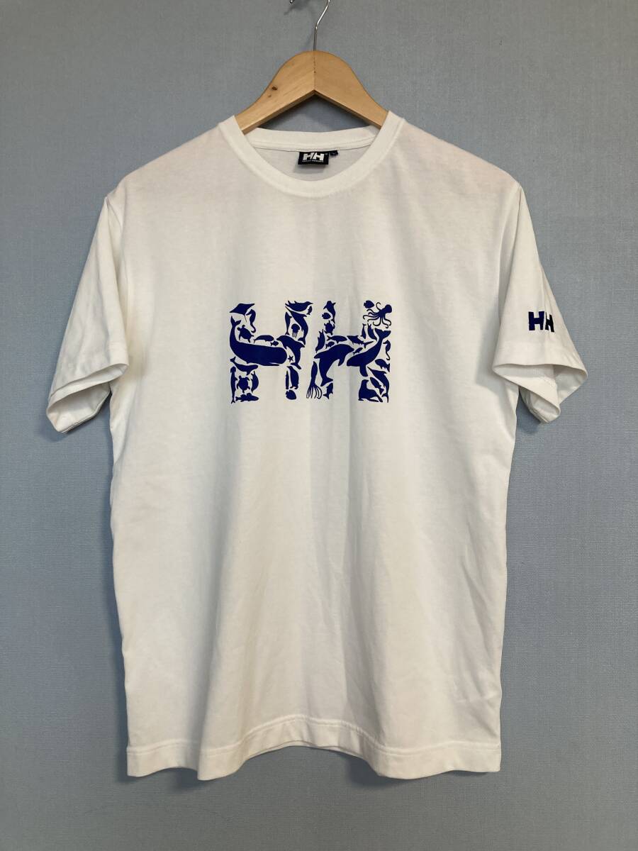 ★美品 HELLY HANSEN ヘリーハンセン polygiene ポリジン オーシャン ロゴ Tシャツ L 抗菌消臭 マリン 海洋生物 イルカ クジラ_画像1