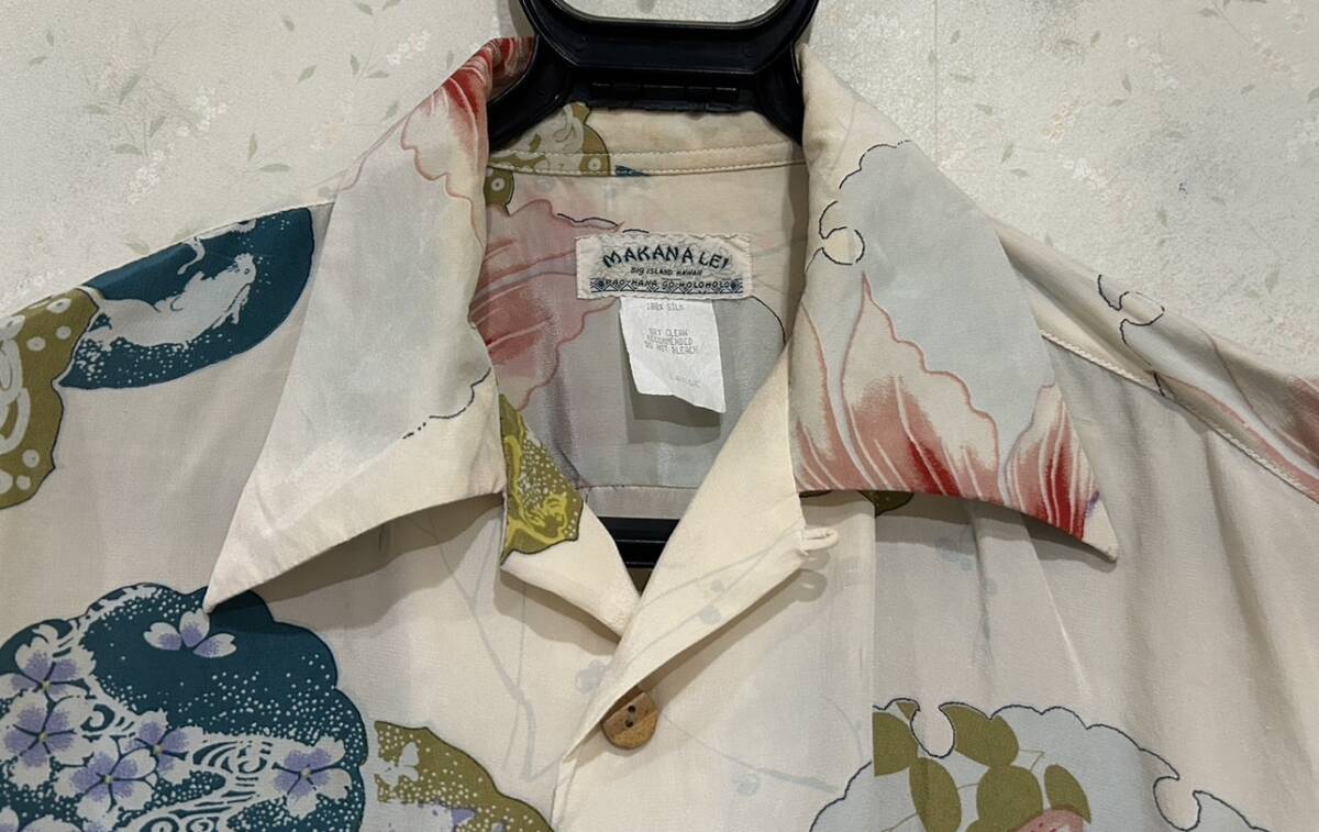 ＊マカナレイ MAKANALEI シルク 和柄 金魚 アロハシャツ オープンカラー 半袖シャツ トップス L 　　　　　 　　BJBD.E_画像3