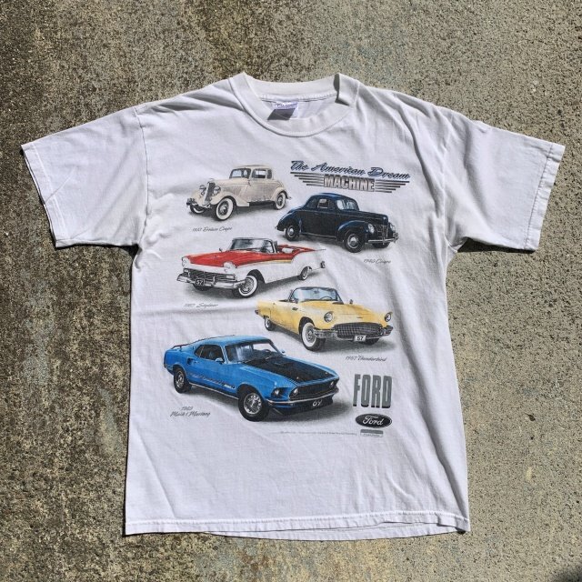 【M/L】FORD アメ車 プリントTシャツ ホワイト 白■ビンテージ オールド レトロ アメリカ古着 コットン ギルダン クラシックカー 旧車_画像1