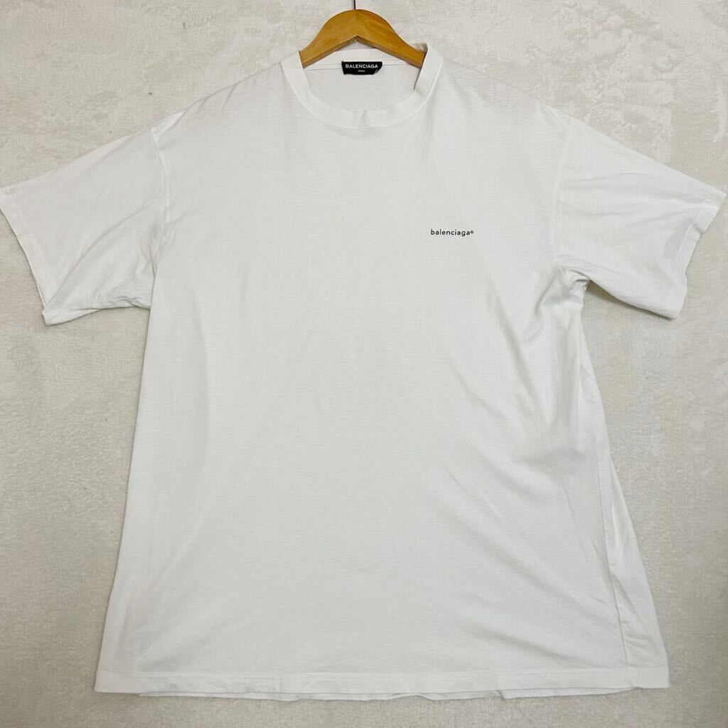 【美品・定番】 BALENCIAGA バレンシアガ 半袖 Tシャツ トップス カットソー 胸ロゴ ホワイト メンズ M クルーネックの画像1