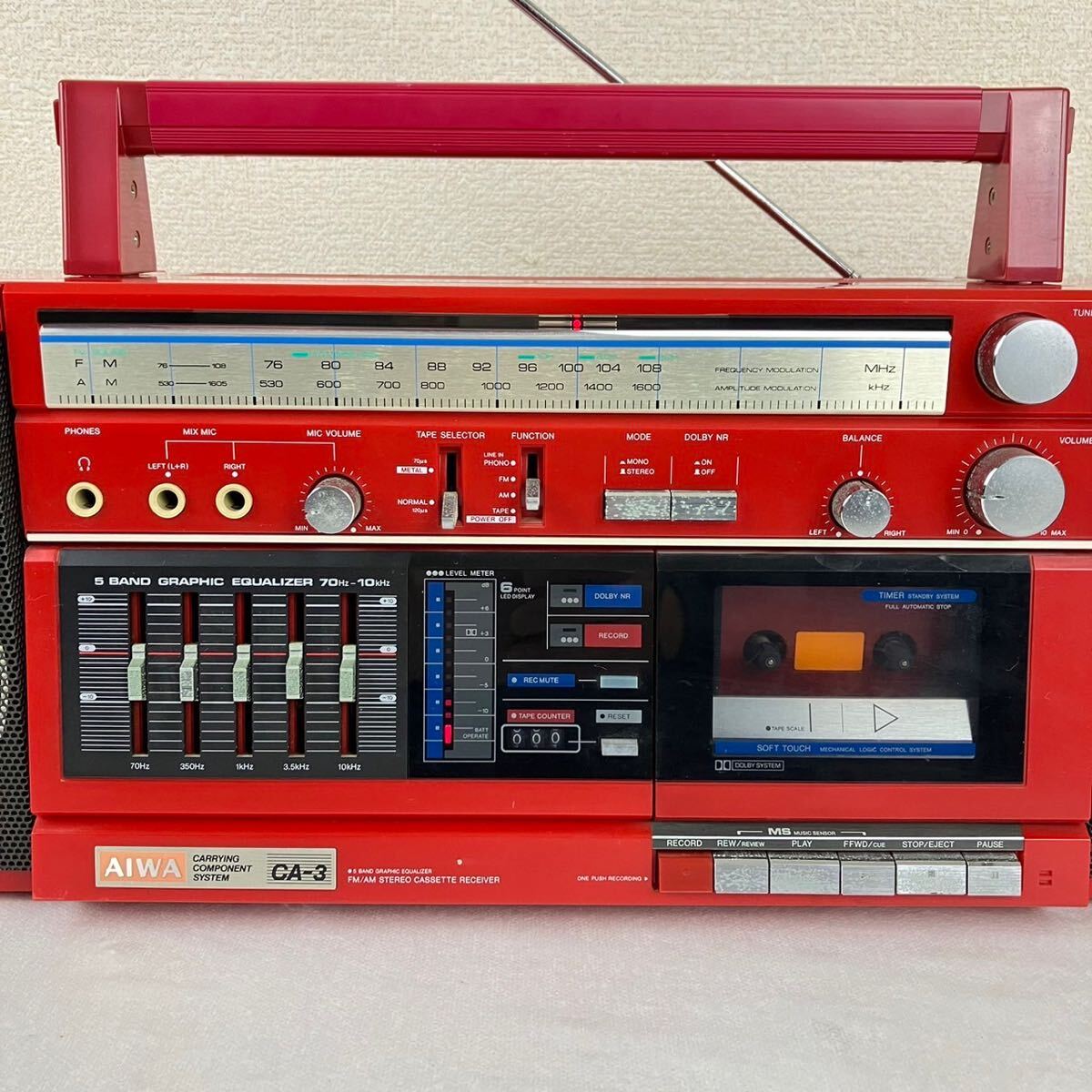 AIWA アイワ CA-3 ラジカセ 分離型スピーカー ステレオ ラジオ カセット レコーダーデッキ 昭和レトロ レッド_画像5