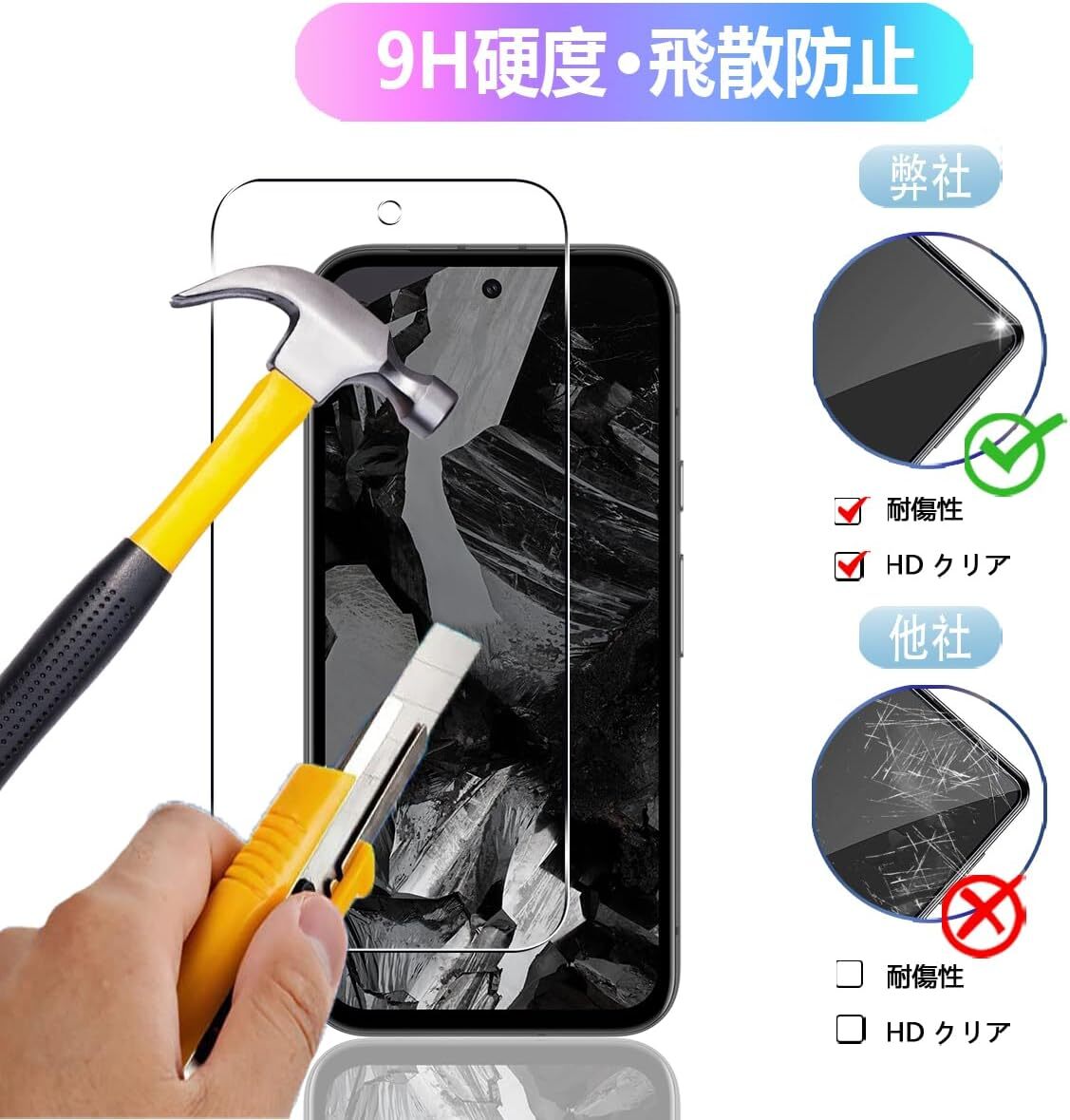 日本製 旭硝子 画面 / カメラ 各2枚 ガイド枠付き Google Pixel 8a グーグル ピクセル 硬度9H 高透過 貼り付け簡単 保護 フィルム ガラス_画像4