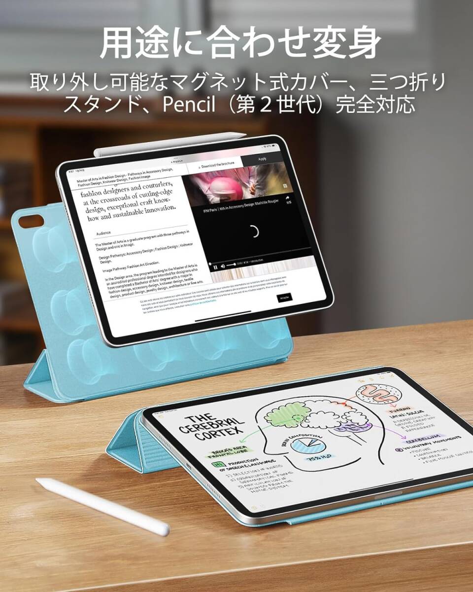 ライトブルー iPad Air 11 インチ (M2) (2024) 第6世代 Pencil Pro / USB-C対応 取り外し可能マグネット 三つ折りスタンド ケース カバー_画像5