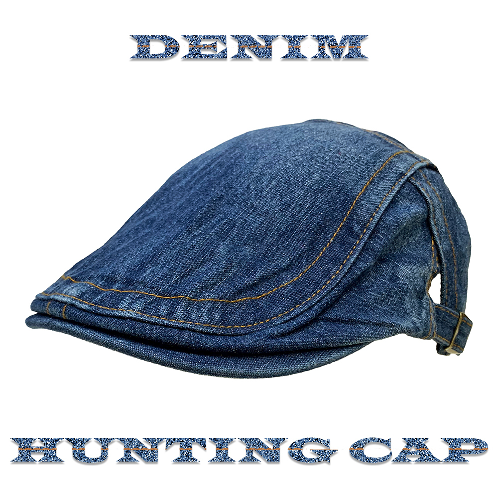 送料260円 デニム地 ハンチング キャップ - インディゴ Denim Hunting Cap Indigo メンズ 帽子 キャップ カーブ バイザー フリー 日除け_画像1