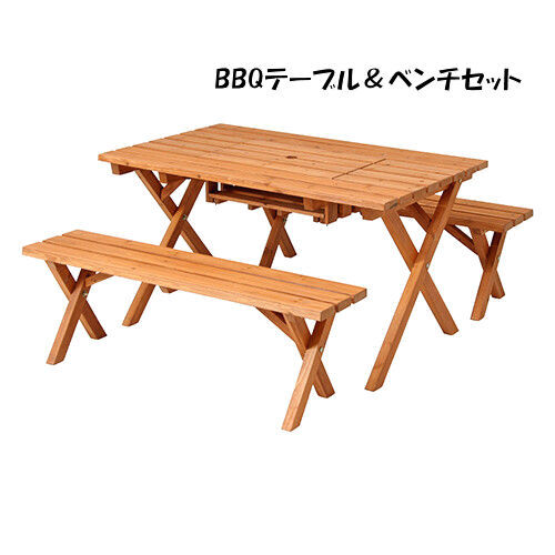 送料無料ガーデン３点セット バーベキューテーブル ベンチ ＢＢＱ（104）_画像2