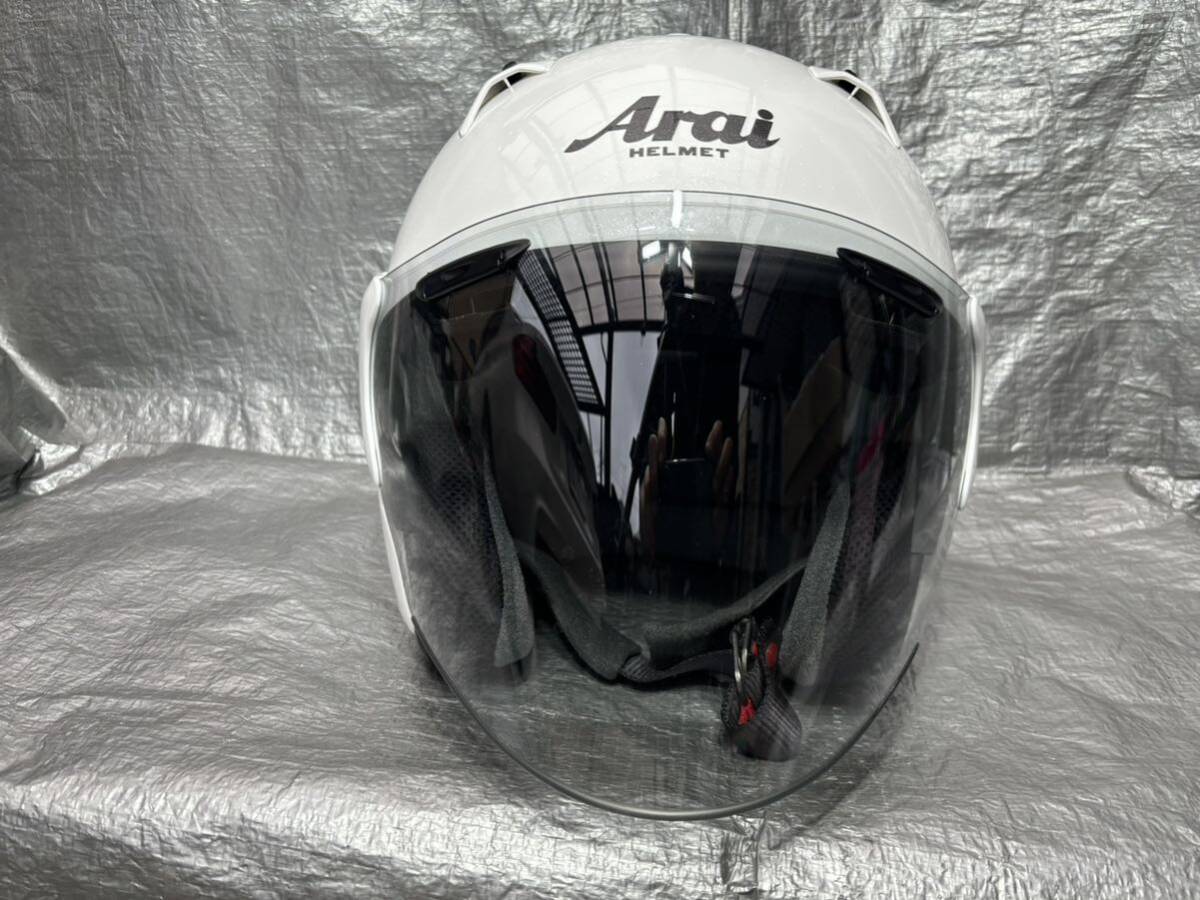 送安 中古 キレイ ARAI オープンフェイスヘルメット SZ-G グラスホワイト 61 62CM XL 目立つ傷無 内装クリーニング済 アライ 新井_画像1