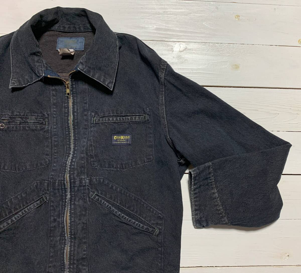 80年代 アメリカ製 オシュコシュ 後染め ブラック デニム ジャケット 40R OshKosh B'gosh made in usa 80s 黒 米国製_画像2