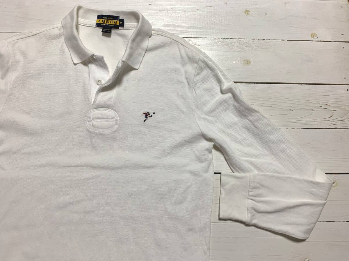 LA購入 ラグビー ラルフローレン 長袖 ポロシャツ M ラガータイプ rugby ralph lauren 白 ホワイト 鹿の子 polo アウトレット購入_画像2