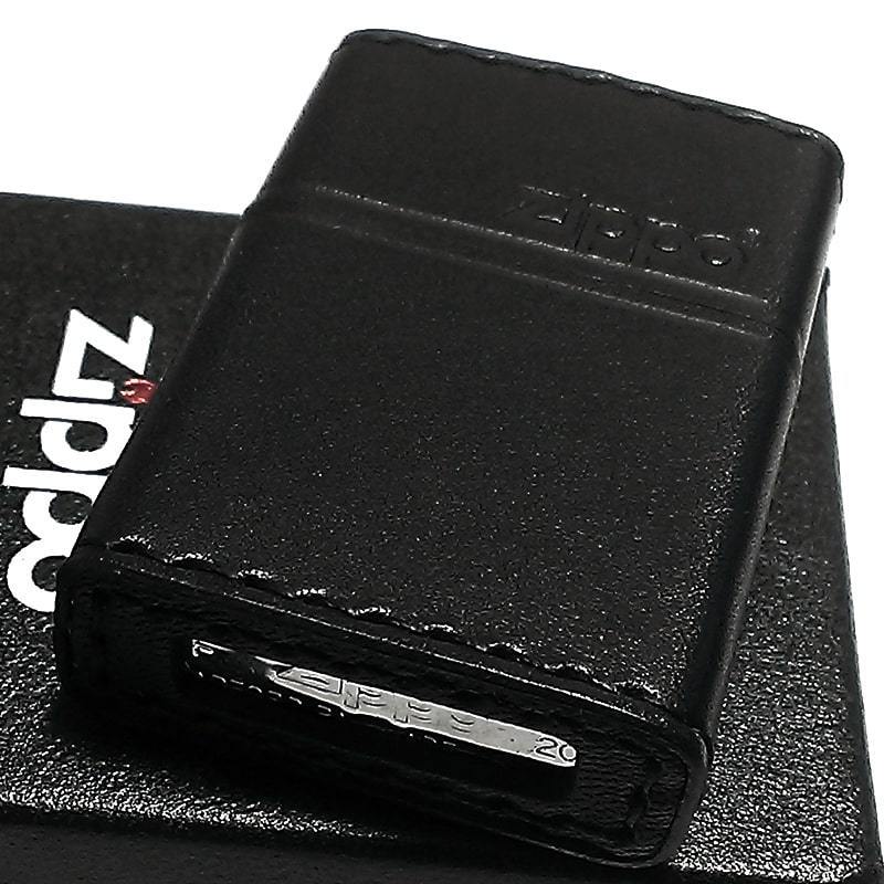 ZIPPO ライター 本革巻き ジッポ ロゴ ブラック レザー 黒 シンプル 牛革 かっこいい メンズ 父の日 ギフト プレゼント_画像4