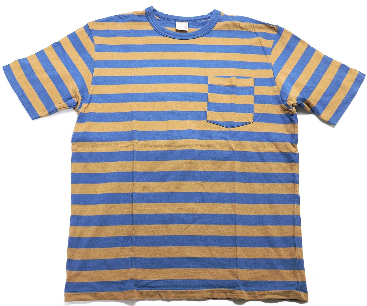 Freewheelers (フリーホイーラーズ) STRIPED POCKET TEE / ストライプ ポケットTシャツ 美品 Ash Brown × Blue size L / ボーダーの画像1