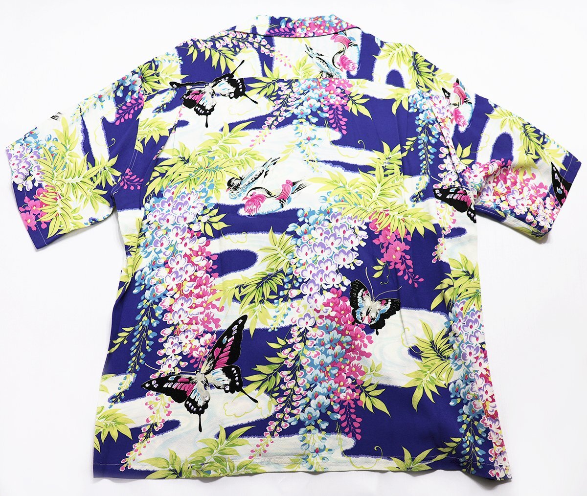 SUN SURF (サンサーフ) ALOHA SHIRT - WISTERIA & DUCKS - / アロハシャツ ウィステリア & ダックス SS36438 極美品 ブルー size L / 蝶々_画像2