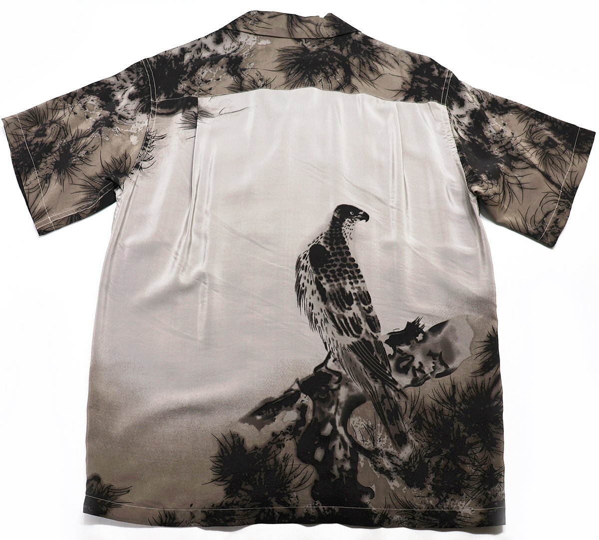 MAKANA LEI (ma Canare i) ALOHA SHIRT - HAWK - / шелк гавайская рубашка ястреб AMT030 прекрасный товар уголь size S / Hawk 