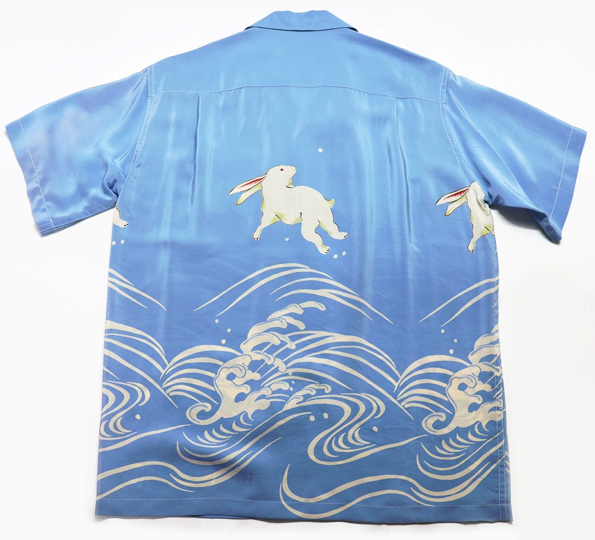 MAKANA LEI (マカナレイ) ALOHA SHIRT - USAGI - / シルクアロハシャツ 兎 美品 ブルー size S / ウサギの画像2
