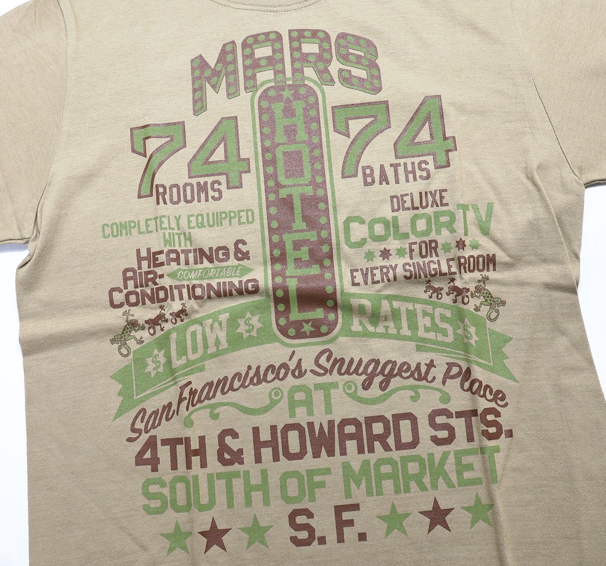 BO'S GLAD RAGS (ボーズグラッドラグス) クルーネックTシャツ “MARS HOTEL '74” 未使用品 ストロー size S / バーンストーマーズ_画像5