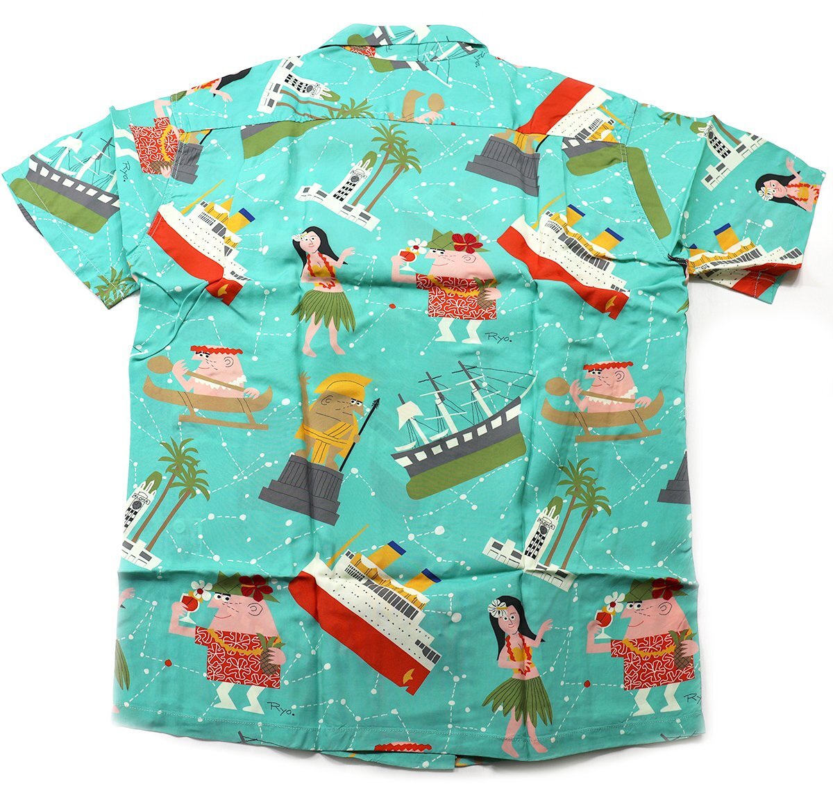 SUN SURF (サンサーフ) KEONI OF HAWAII アロハシャツ “ハワイへ行こう！” by 柳原良平 SS36988 未使用品 size L / アンクルトリスの画像2