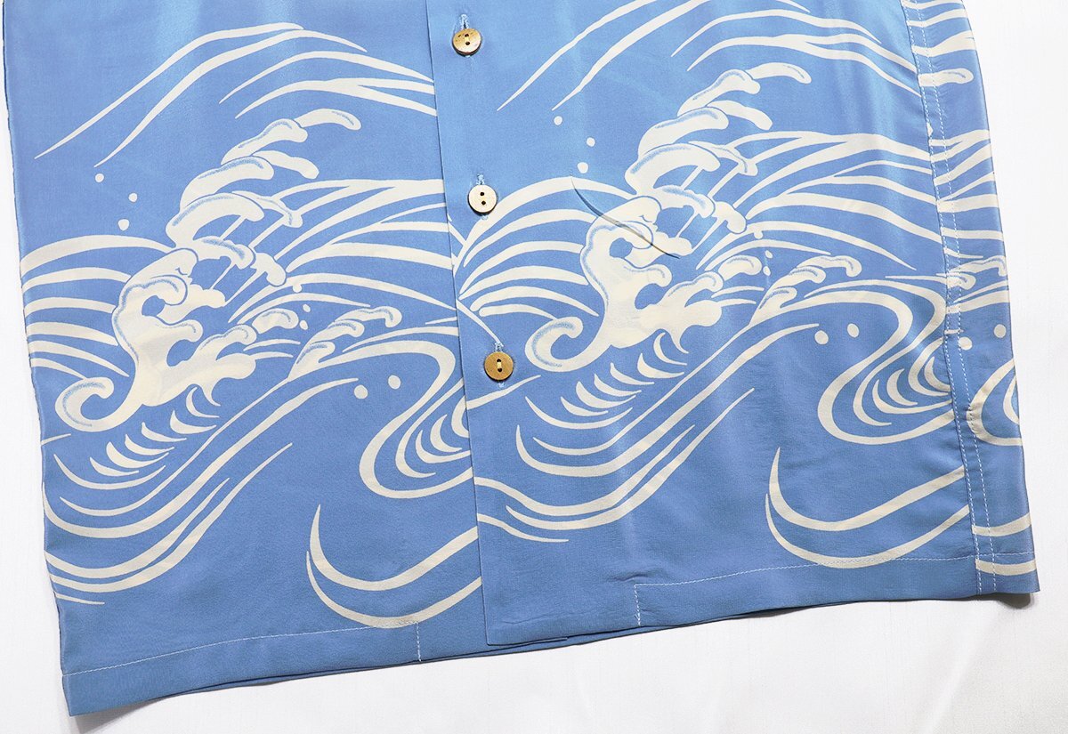 MAKANA LEI (マカナレイ) ALOHA SHIRT - USAGI - / シルクアロハシャツ 兎 美品 ブルー size S / ウサギの画像4