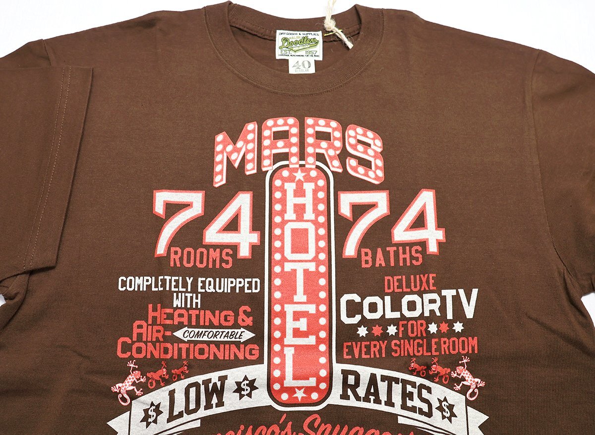 BO'S GLAD RAGS (ボーズグラッドラグス) クルーネックTシャツ “MARS HOTEL '74” 未使用品 チョコレート size L / バーンストーマーズ_画像3