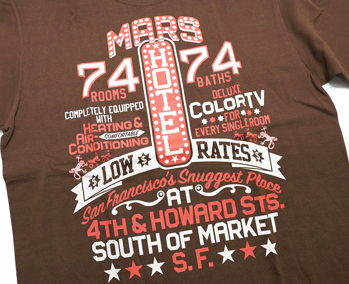 BO'S GLAD RAGS (ボーズグラッドラグス) クルーネックTシャツ “MARS HOTEL '74” 未使用品 チョコレート size L / バーンストーマーズ_画像5