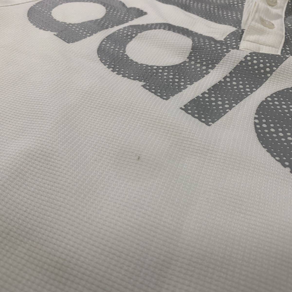 【adidas GOLFアディダスゴルフ】半袖 ポロシャツ メンズ デカロゴ サイズO LLサイズ 白 ホワイト ラグランスリーブ ゴルフウェア DRY 速乾