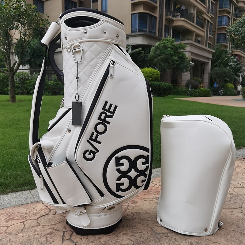G/4 G/FORE　9.5インチ　ゴルフ　キャディバッグ　ホワイト×ブラック　PUレザー　4.5KG 　ジーフォア　収納型 b887