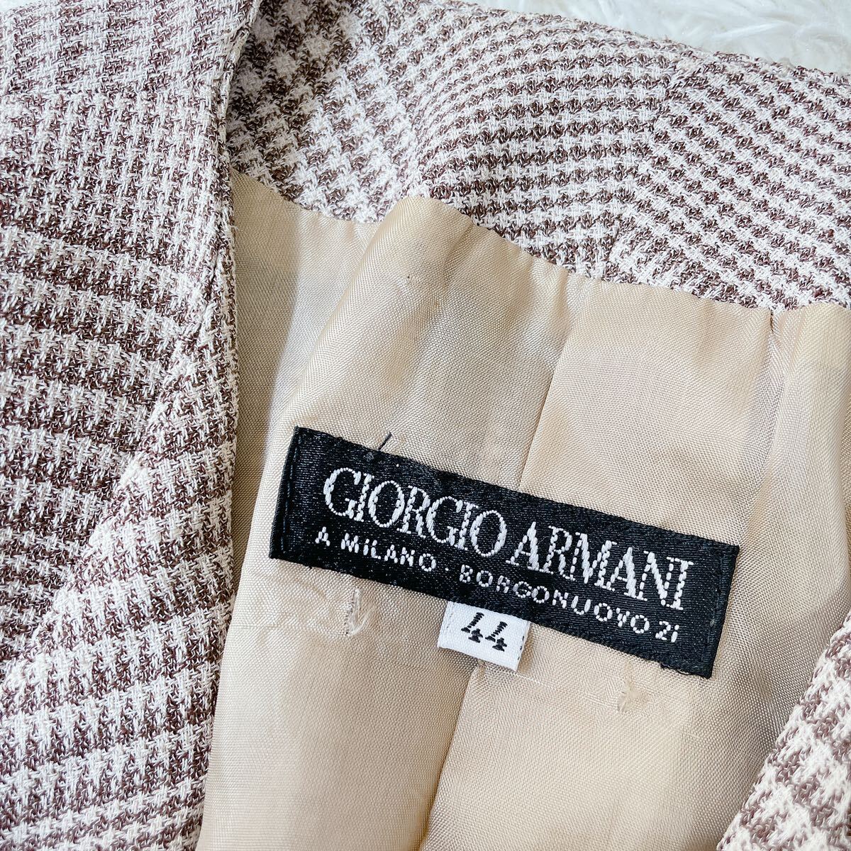  immediate bid joru geo Armani linen. Glenn check pattern tailored jacket 44joru geo Armani Japan made 