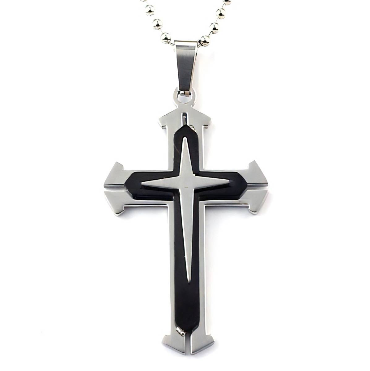  новый товар * бесплатная доставка * три слой black metallic ru чёрный сталь Cross 10 знак . платина отделка 925 серебряный колье день рождения подарок путешествие ряд выходных дней лето море подарок доставка внутри страны 