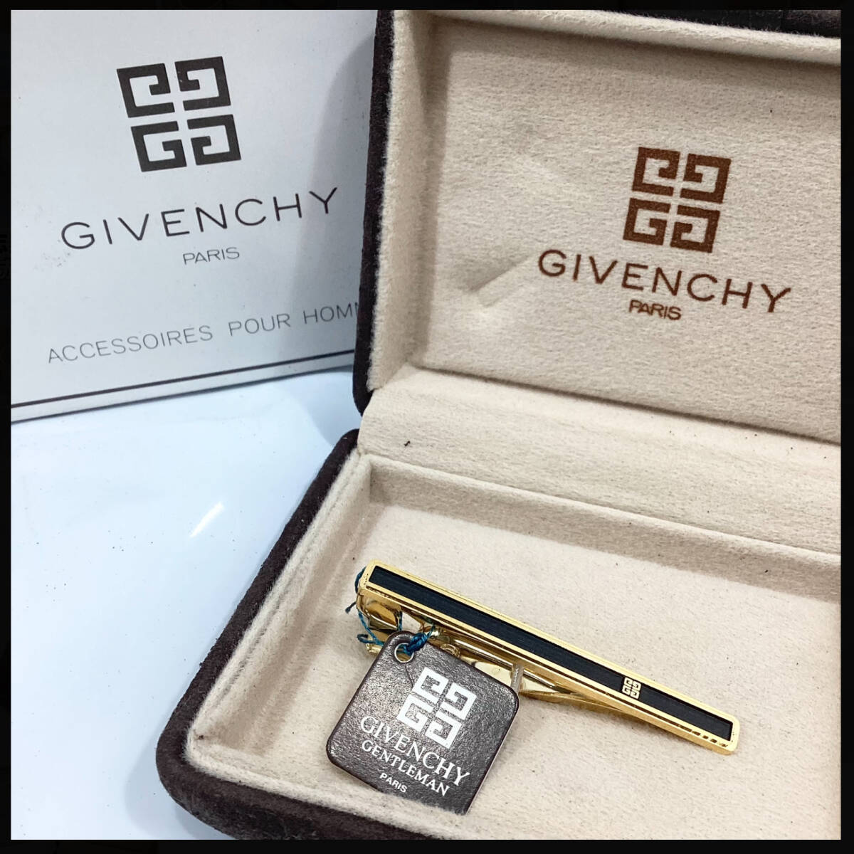 【未使用】ジバンシー ネクタイピン タイピン ゴールド×ブラック 約5cm 箱付き GIVENCHY (E1313)_画像1