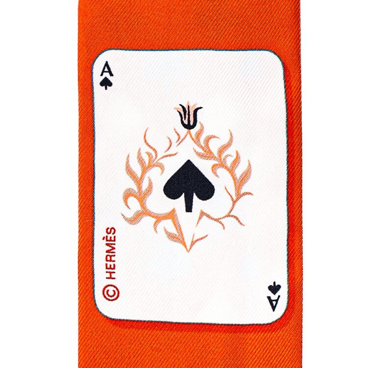 【1円/美品】エルメス HERMES ツイリー Jeu de Cartes カードゲーム トランプ H063169S レディース オレンジ シルクスカーフ リボン 40385_画像5