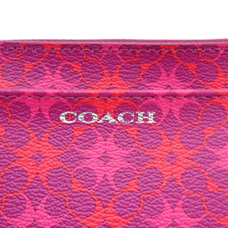 【1円/美品】コーチ COACH ミニシグネチャー リストレットポーチ マルチ ミニポーチ バッグインバッグ PVC ピンク系 ロゴチャーム 箱付_画像5