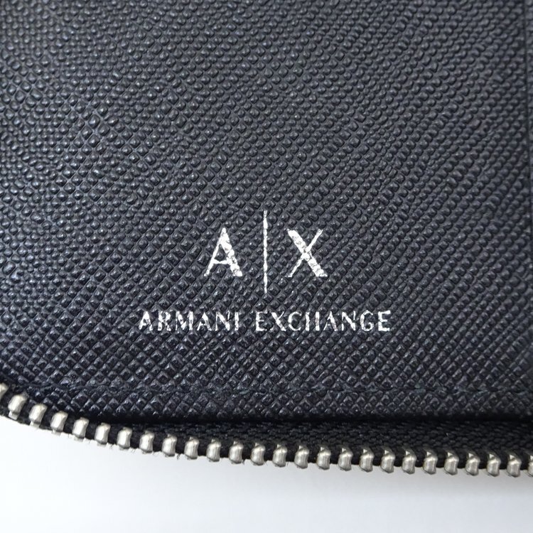 【1円/きれいめ】アルマーニ エクスチェンジ ARMANI EXCHANGE プレートロゴ ロングウォレット 長財布 レザー ブラック 札入 小銭入 40924_画像7