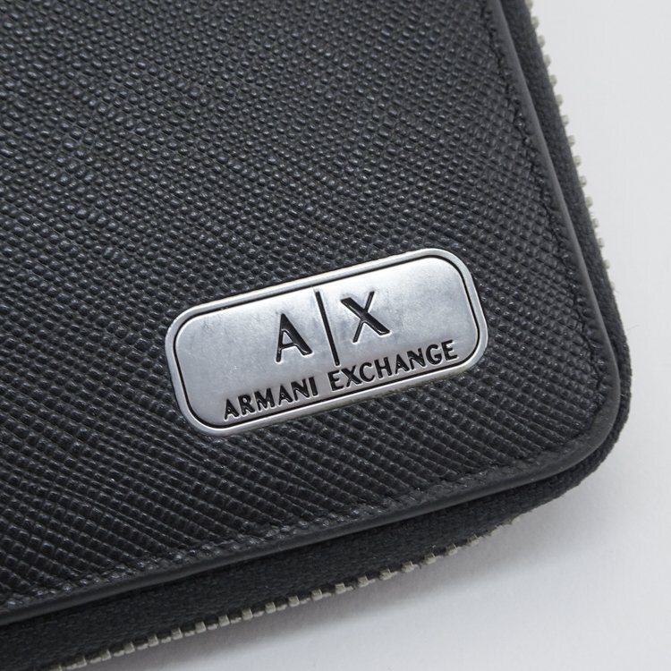 【1円/きれいめ】アルマーニ エクスチェンジ ARMANI EXCHANGE プレートロゴ ロングウォレット 長財布 レザー ブラック 札入 小銭入 40924_画像3