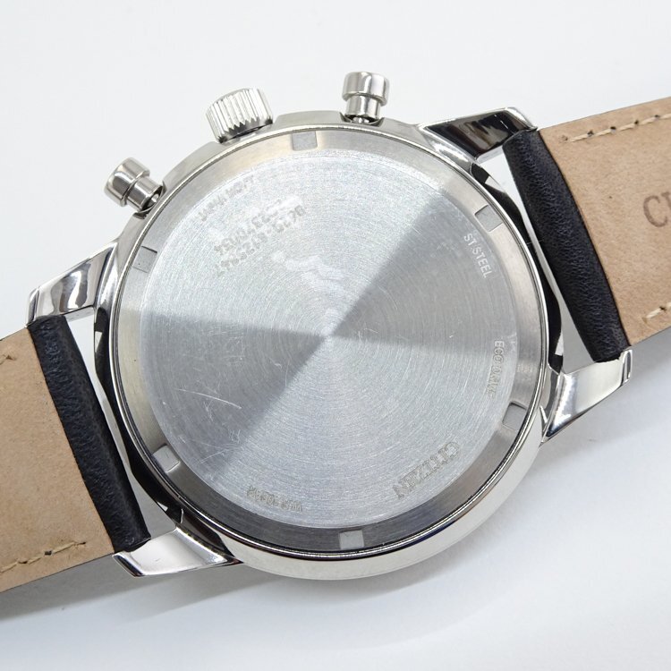 【1円/ほぼ未使用】シチズン CITIZEN エコドライブ ウォッチ 腕時計 クロノ CA4500-32A ソーラーQZ SS 純正革ベルト 白文字盤 動作品 41541_画像5