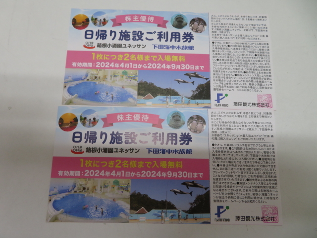 藤田観光株式会社　株式優待セット　日帰り施設ご利用券　2枚　株主優待券10枚_画像2