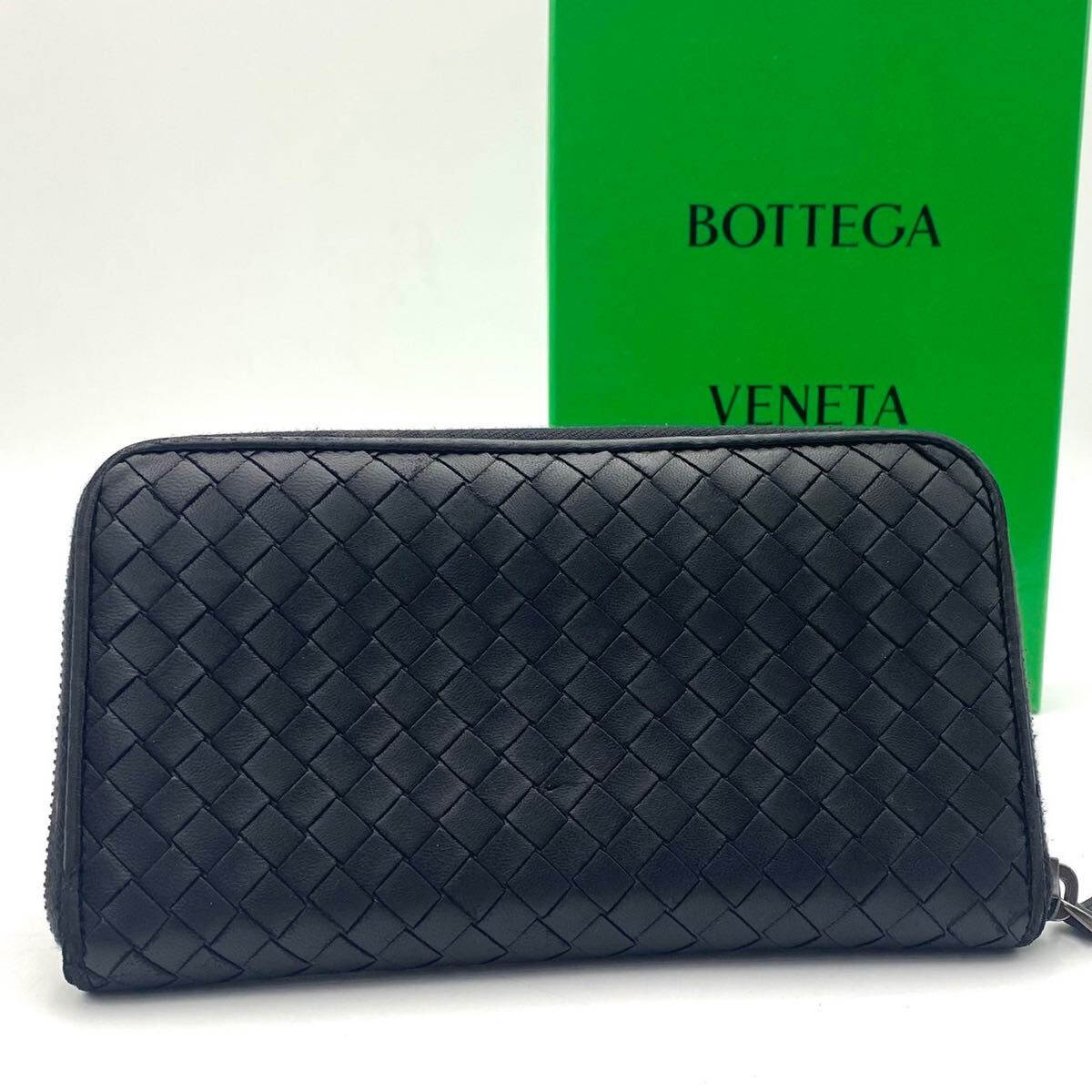 美品 BOTTEGA VENETA ラウンドファスナー イントレチャート ブラック 系 ジッピーウォレット ボッテガヴェネタ 定番_画像3