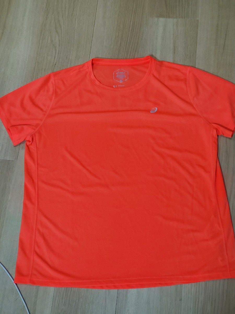 asics アシックスランニング　ウィメンズL 日本のxl　Tシャツ　蛍光オレンジ　マラソンシャツ　