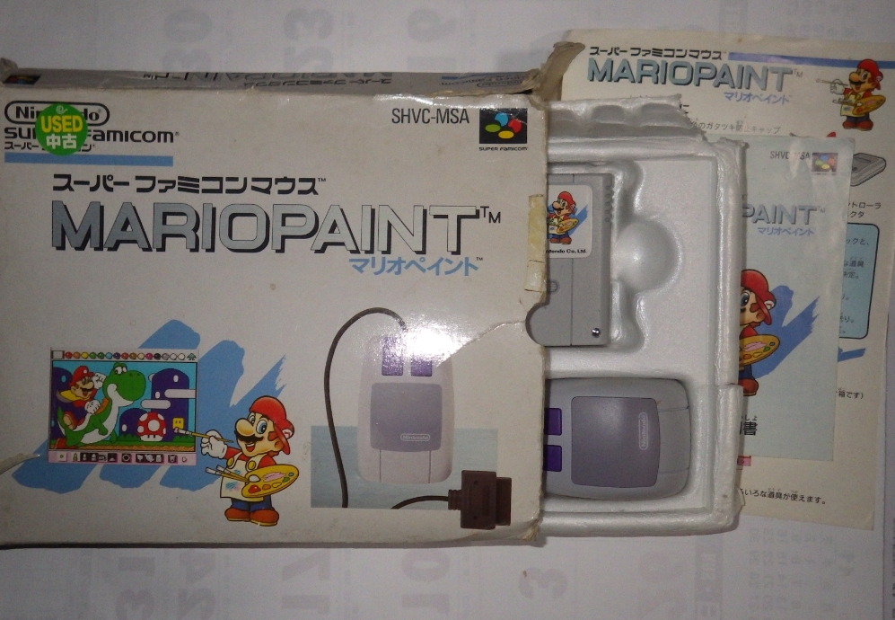 SFC Super Famicom mouse Mario paint SHVC-MSA mouse game soft mouse pad 3 point set box instructions equipped 