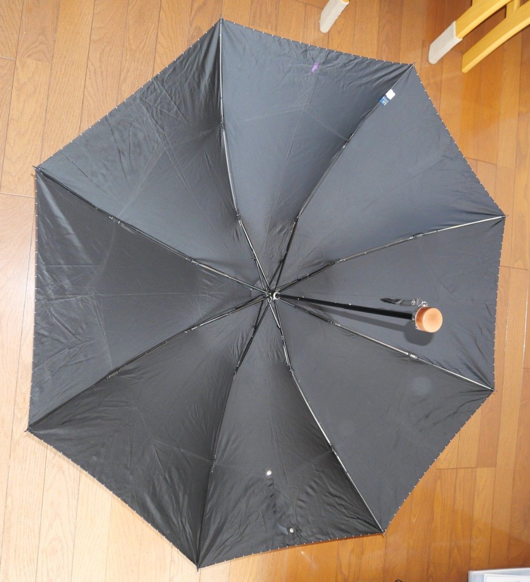 【中古】大判 折りたたみ傘　ポロ ラルフローレン 手動　60cm 軽量 シンプル　折り畳み傘 黒ストライプ　大きい　113cm 