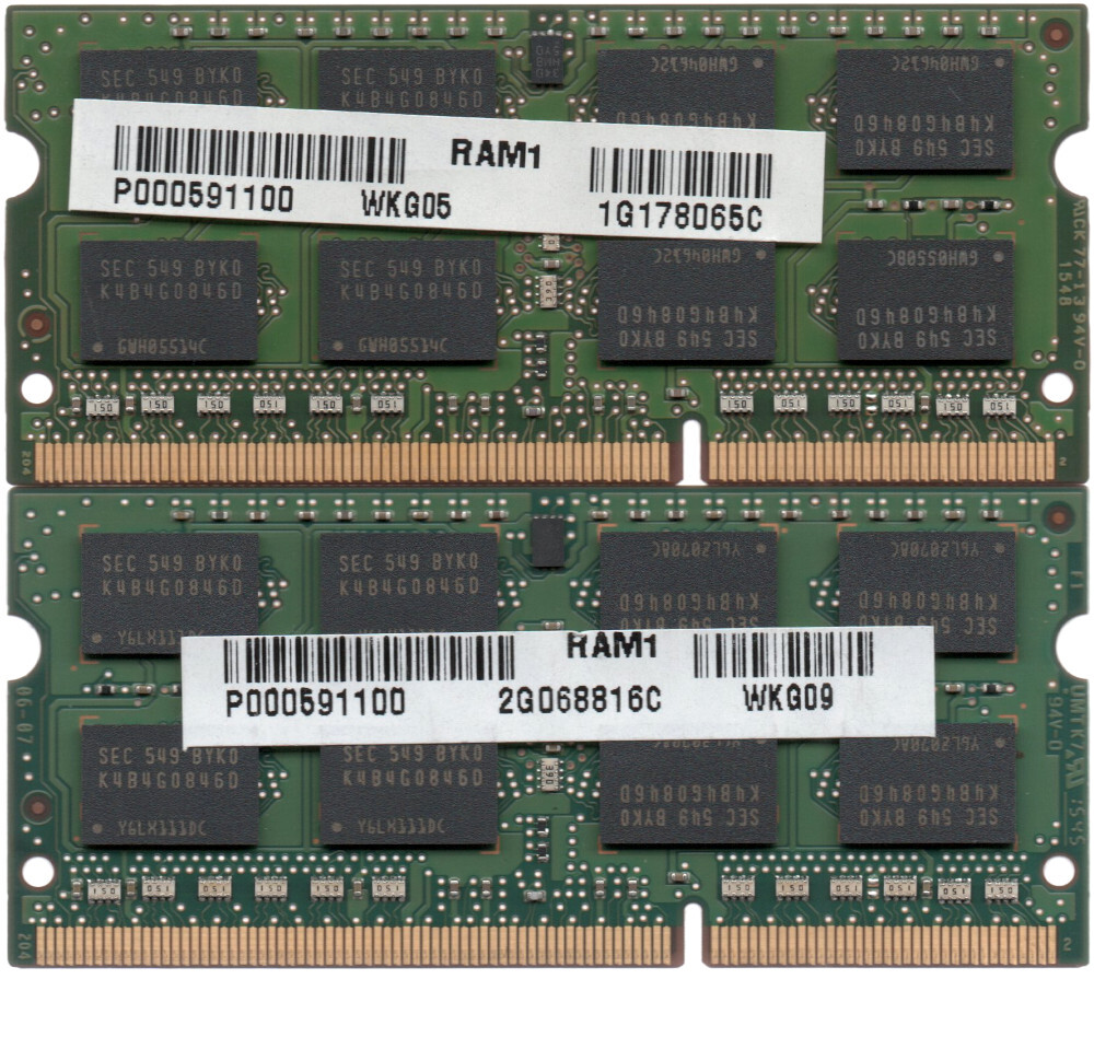 【DDR3 8GBx2枚 合計16GB ノートPC用】＜動作確認済＞SAMSUNG 低電圧 1.35V DDR3L-1600 (PC3L-12800S) M471B1G73DB0-YK0 2枚【中古】H155_Memtestでの検査の結果エラーなし！